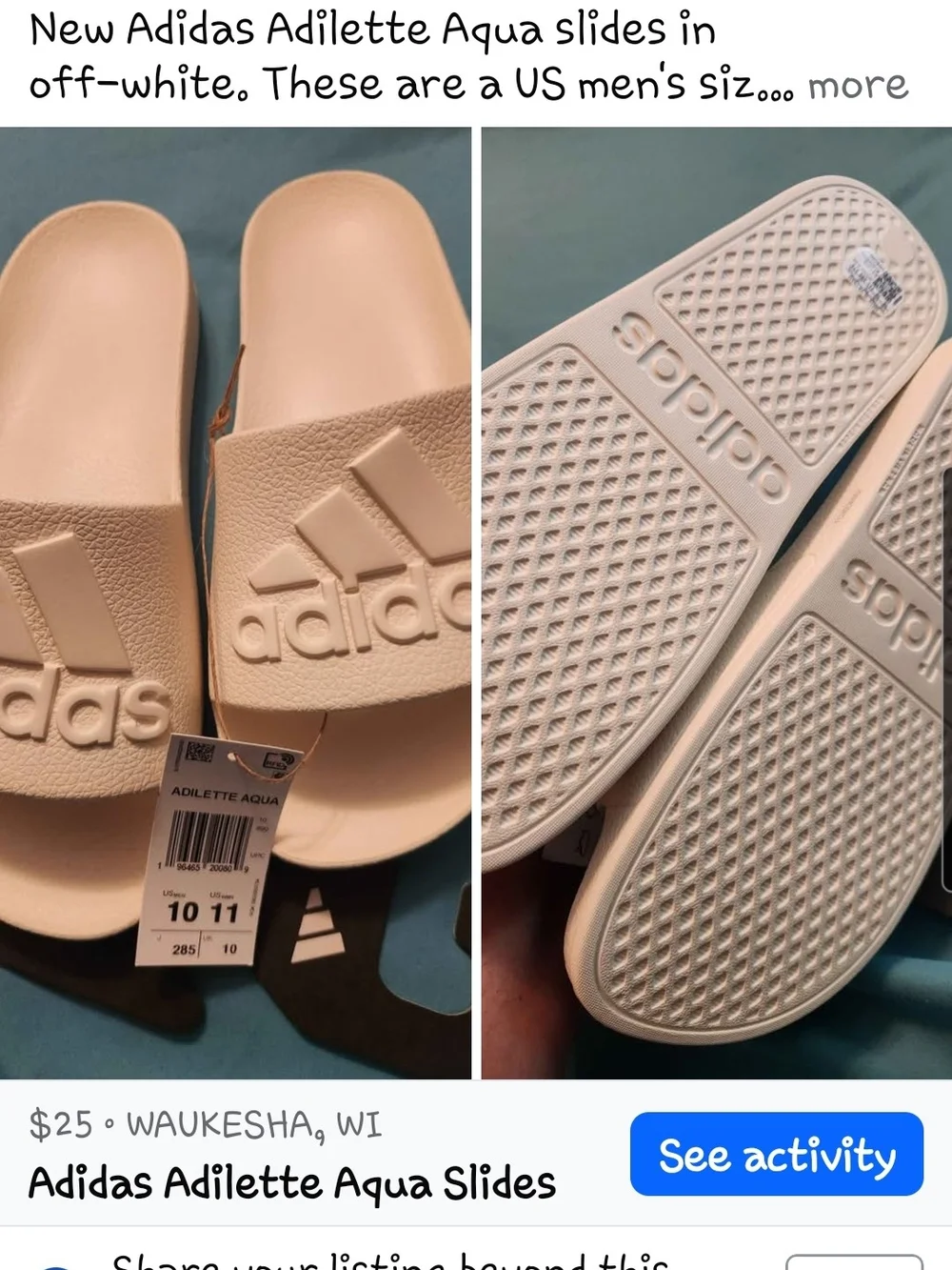 Adidas Adilette Aqua Slide Sandals in Cream